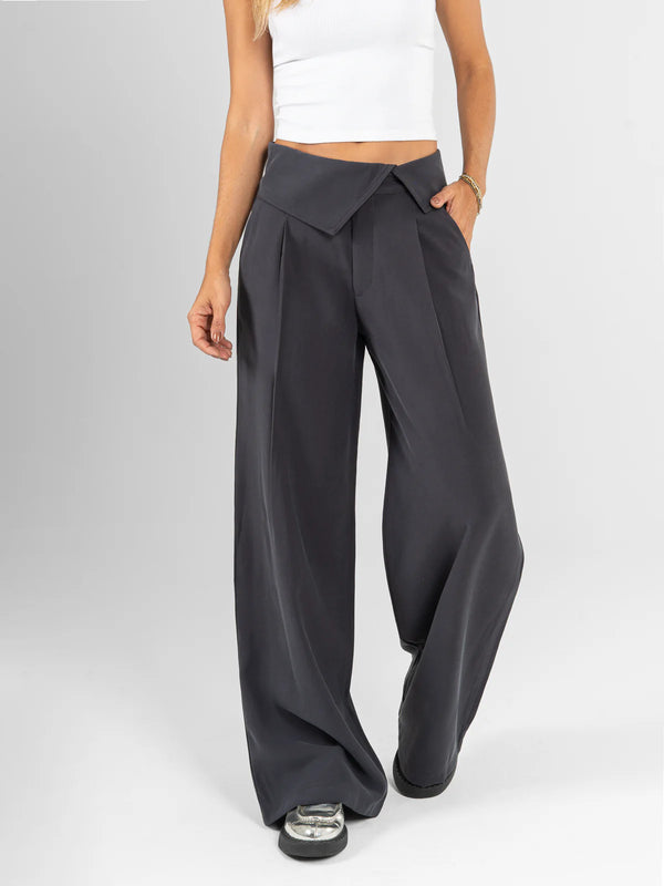 Dark grey crossover wrap waist wide-leg pants – Mid Lap Pants